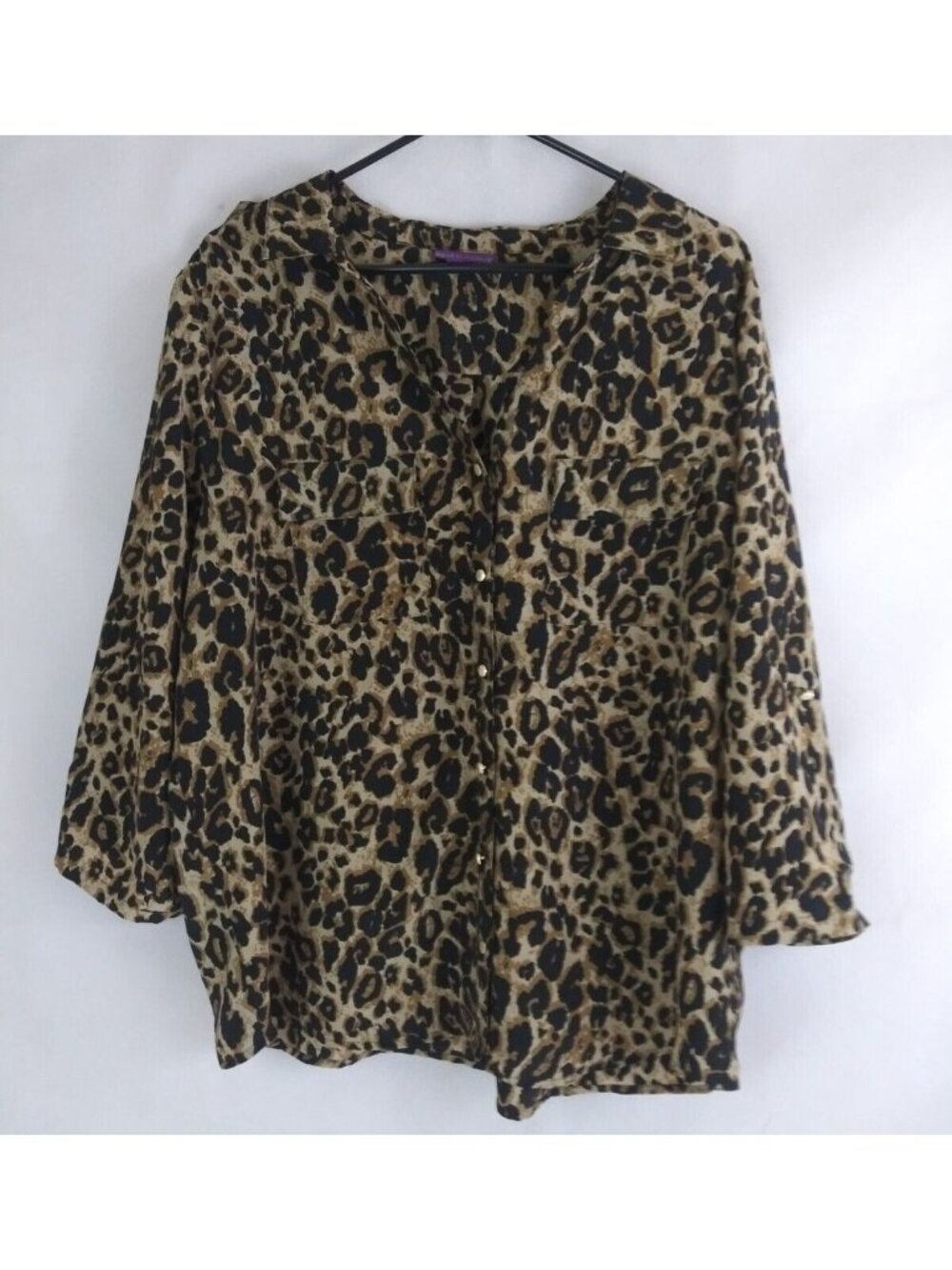 Beverly Drive Women's Leopard Print Button-Up Blouse Plus Size 1X